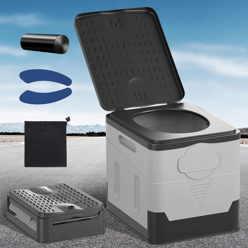 Inodoro portátil para coche, cubo de basura para viaje, campamento al aire libre, inodoro plegable para viaje de emergencia, autoconducción para adultos y niños