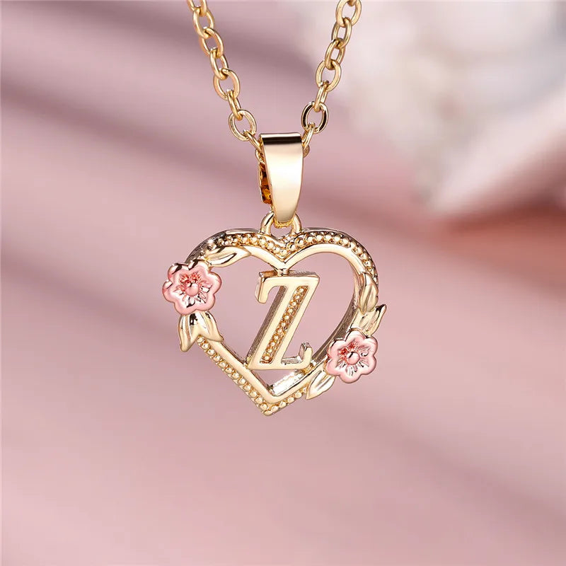 Collar con colgante de flor y letra de A-Z para mujer, Color oro amarillo, joyerÃa de boda, regalo para mujer