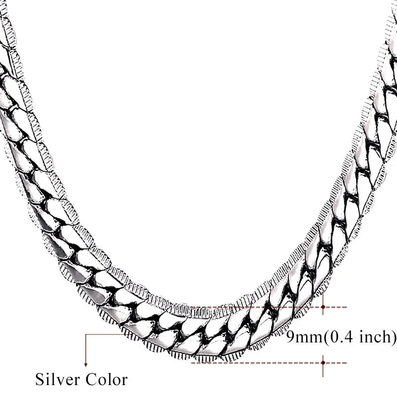 U7 6mm 9mm collares de cadena de serpiente gruesa Color dorado collar de eslabones de tono negro para hombres mujeres 6/9mm 18-30 pulgadas joyerÃÂa Unisex