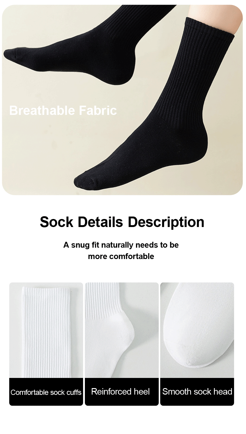 6/12 pares de calcetines de tubo medio para hombre Color sólido en blanco y negro ropa de calle Harajuku moda calcetines transpirables e informales