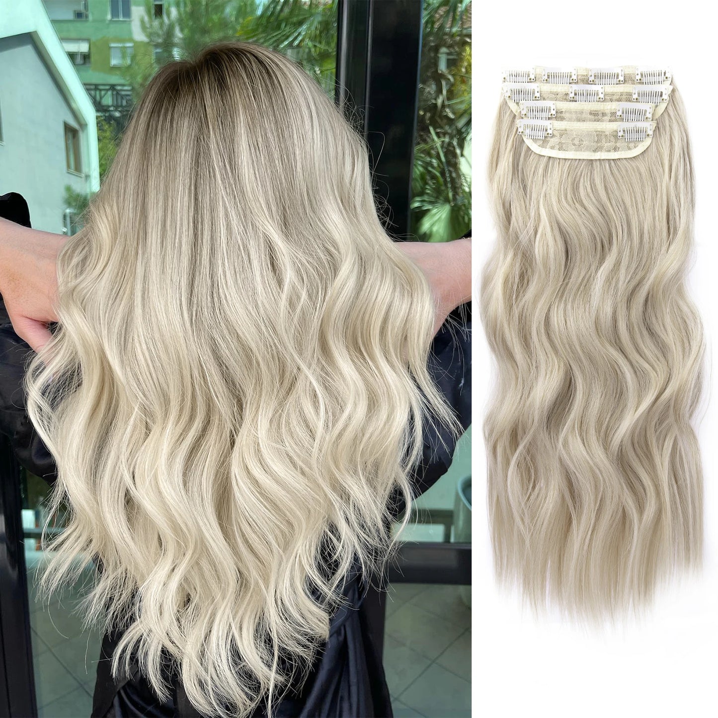 4 unids/set 20 pulgadas Clip de pelo sintético en postizos gruesos y largos ondulados para mujeres extensiones de cabello sintético de cabeza completa postizos ombré