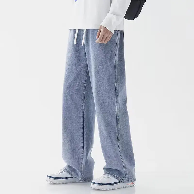 Nuevo 2024 Venta caliente de los hombres coreanos Casual largo Denim clásico de los hombres de pierna recta High Street Denim pantalones de pierna ancha