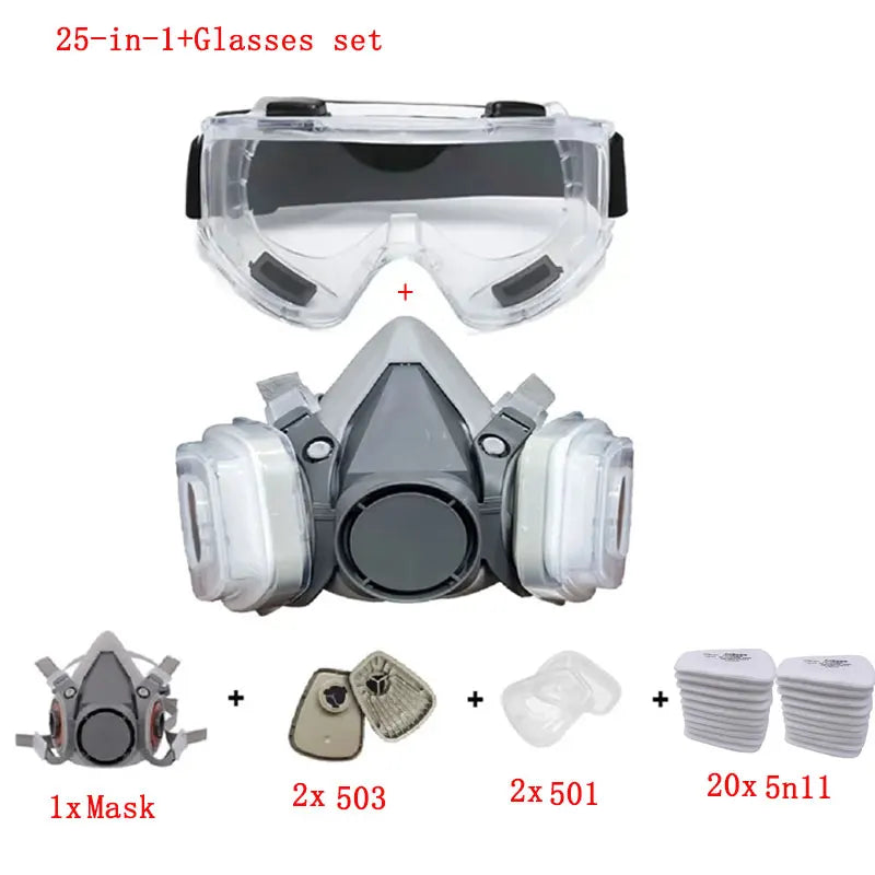 Máscara de Gas y polvo 6200, media cara con filtros de partÃÂculas 5N11, juego de gafas para trabajo Industrial, pintura en aerosol, molienda de decoración 