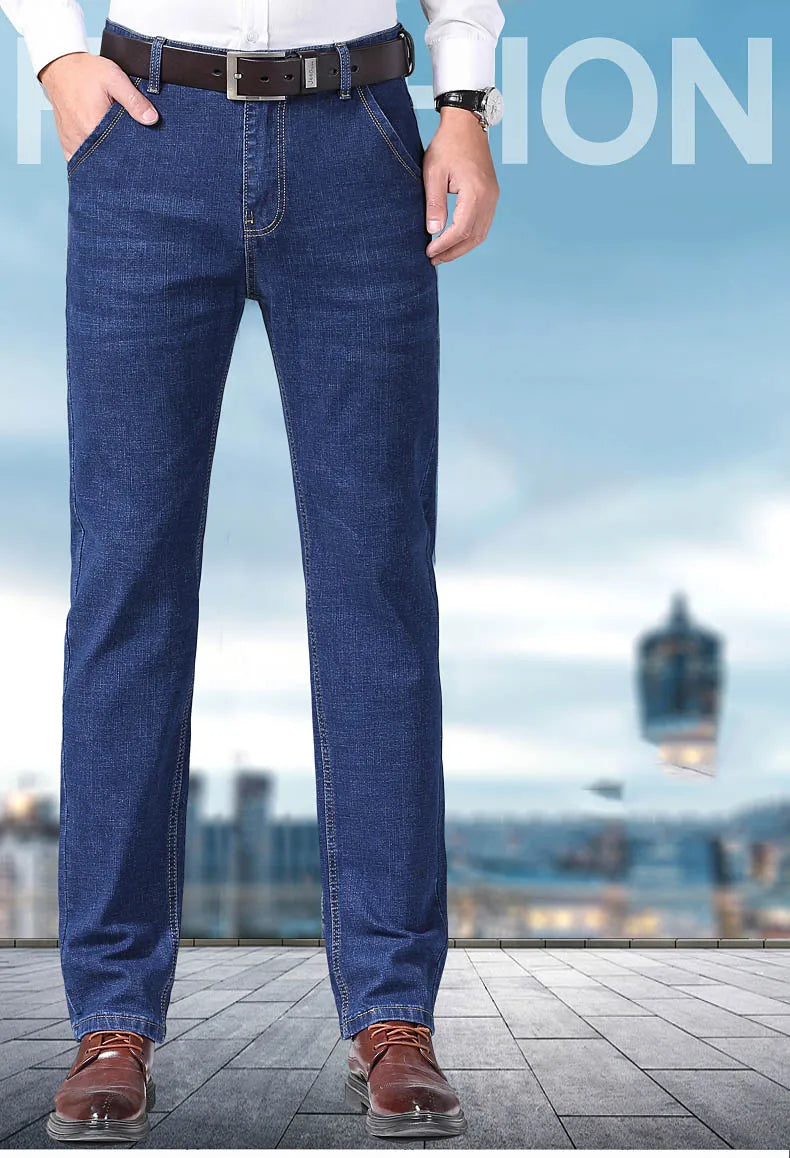 Nuevos pantalones ligeros de lujo elásticos ajustados para hombre, cómodos y suaves pantalones vaqueros informales rectos a la moda de negocios, ropa de marca masculina