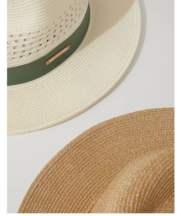 Sombrero de paja de Jazz Panamá de talla grande de 60cm para hombre y mujer, sombrero de sol con agujero para protección solar para exteriores, sombrero de playa de ala ancha para verano para hombre