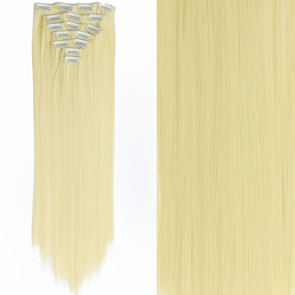 7 unids/set 16 Clips extensión de cabello negro largo liso pelo Natural Ombre peluca fibra resistente al calor para peinado de mujer