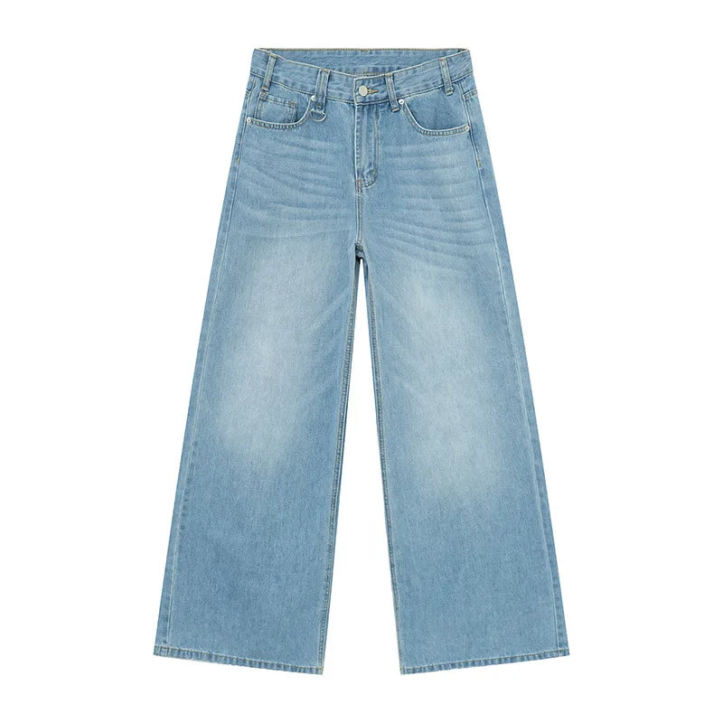 IEFB, pantalones vaqueros de verano para hombre, pantalones vaqueros lavados de color azul viejo para hombre, ropa informal recta para hombre, pantalones sueltos de pierna ancha, nueva moda 9C354