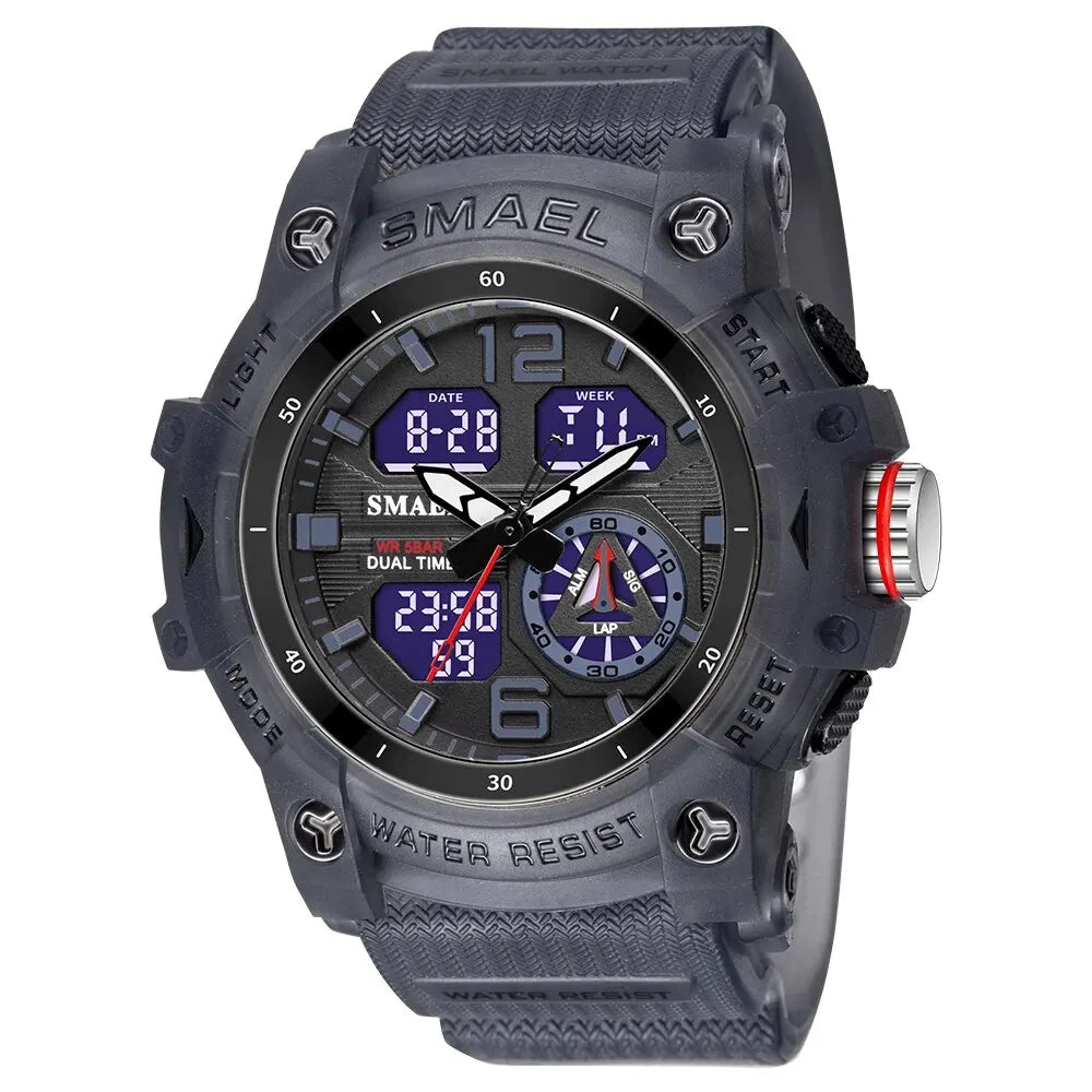SMAEL-reloj deportivo militar para hombre, cronómetro con alarma, luz trasera Digital LED, pantalla de hora Dual, resistente al agua, 8007
