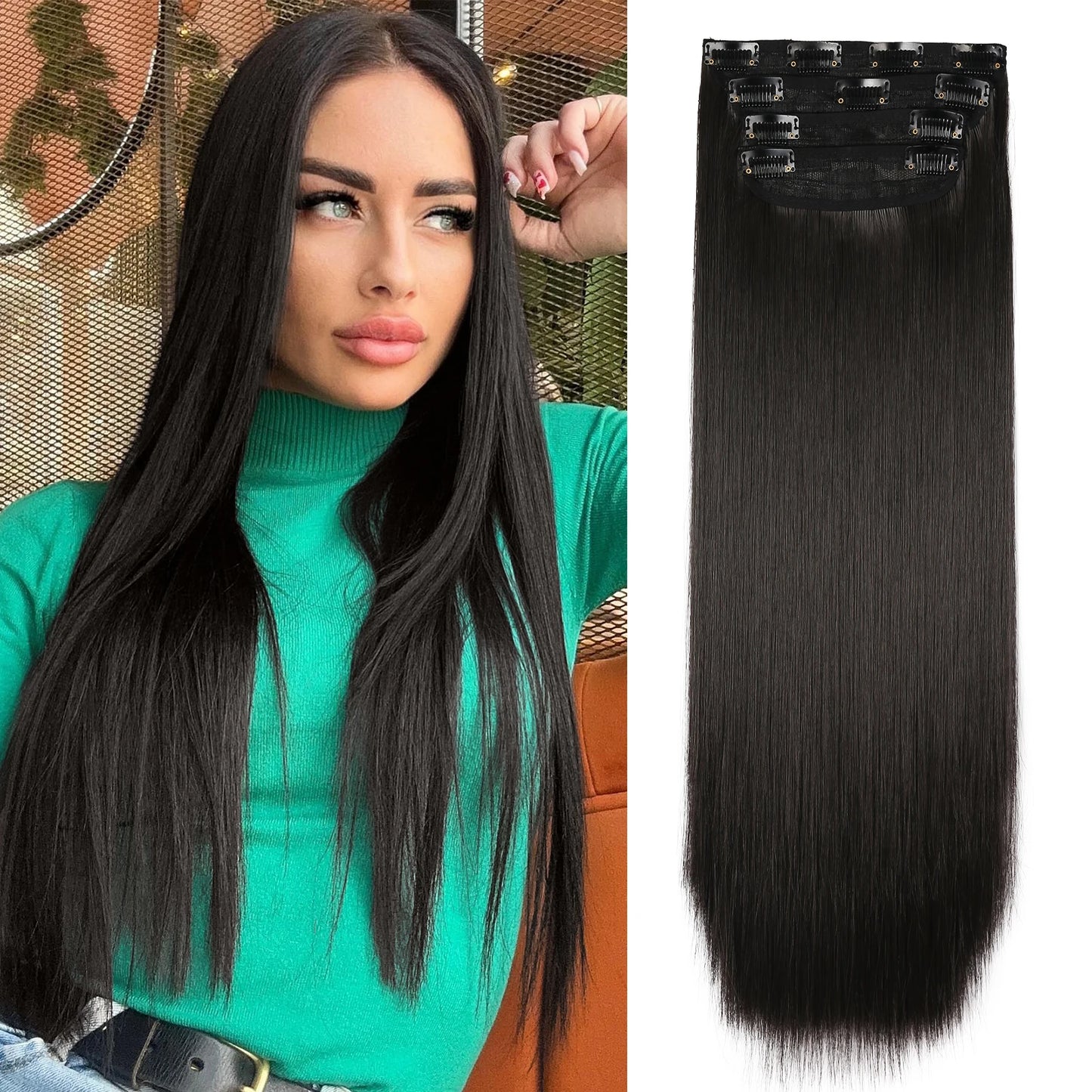 4 unids/set 20 pulgadas Clip de pelo sintético en postizos gruesos y largos ondulados para mujeres extensiones de cabello sintético de cabeza completa postizos ombré