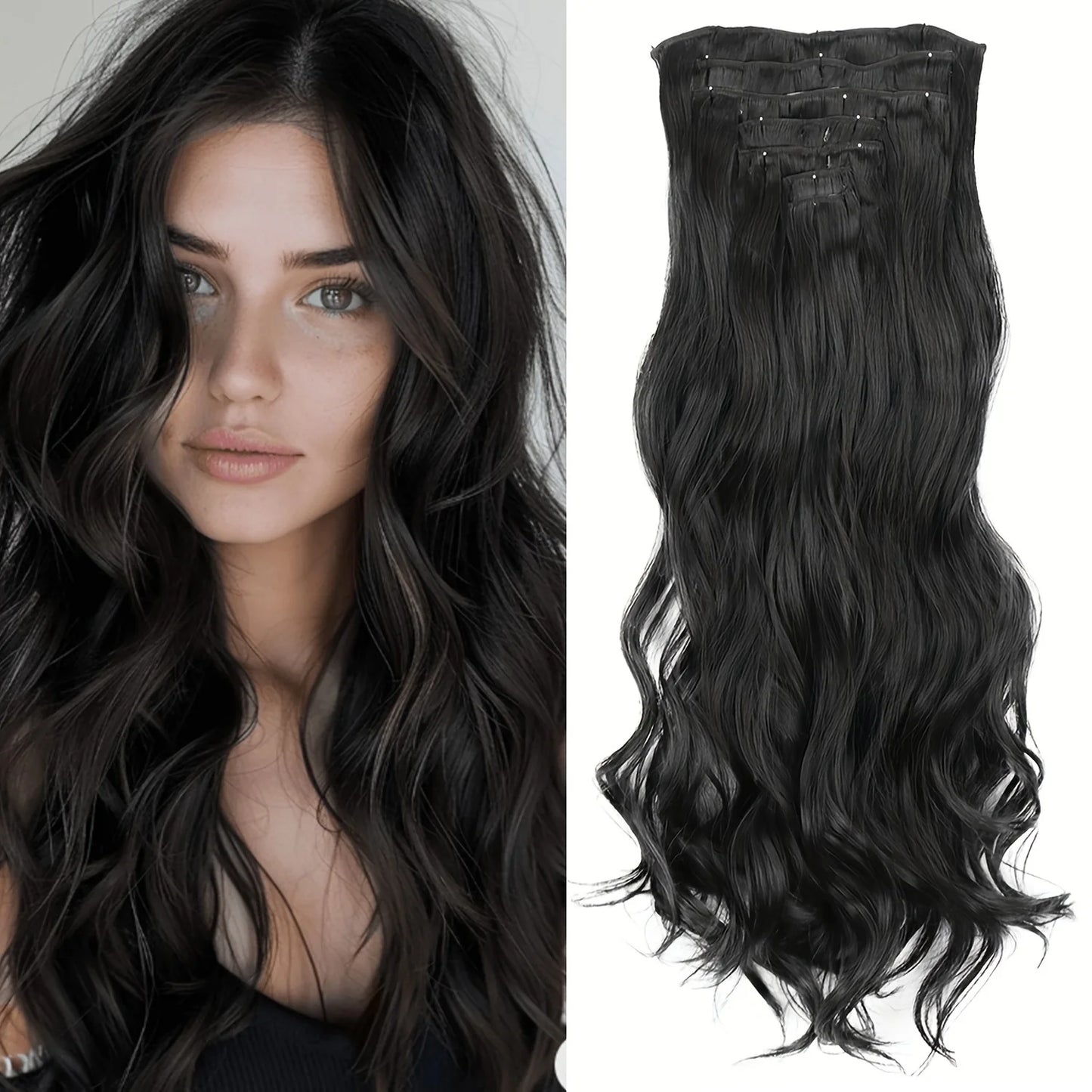 7 unids/set 16 Clips extensión de cabello negro largo liso pelo Natural Ombre peluca fibra resistente al calor para peinado de mujer
