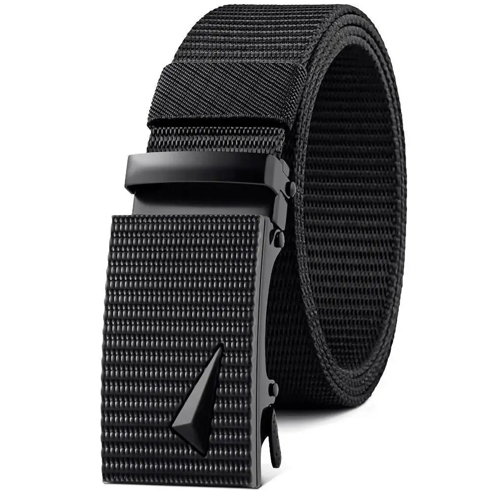 Cinturón para hombre con hebilla de Metal automática, correas de nailon de imitación, cinturón de trabajo al aire libre, hebilla automática sin dientes, cinturón de lona deportivo informal