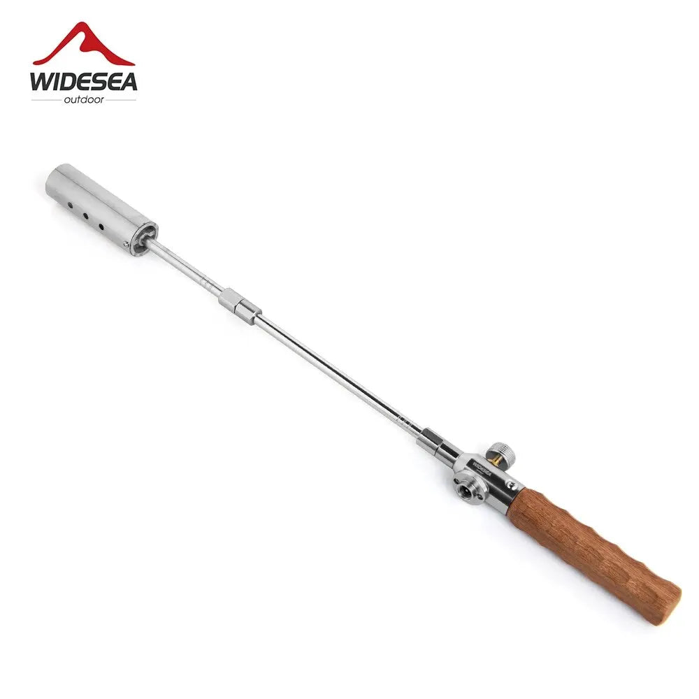 Widesea-encendedor de llama larga para acampar, quemador de mango de madera portátil para exteriores, Picnic, barbacoa, tanque de Gas, pistola de pulverización, kit de herramientas de estufa extraíble
