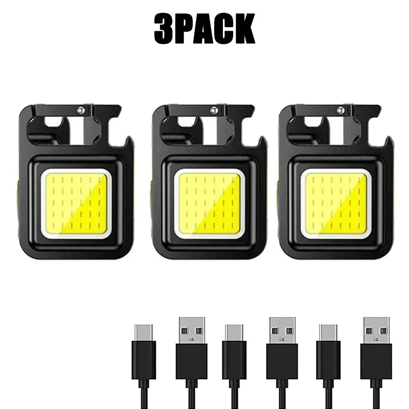 Llavero con luz Mini linterna multifuncional para acampar, LED recargable por USB, portátil, brillante, COB, Clip de bolsillo, linterna para trabajo al aire libre