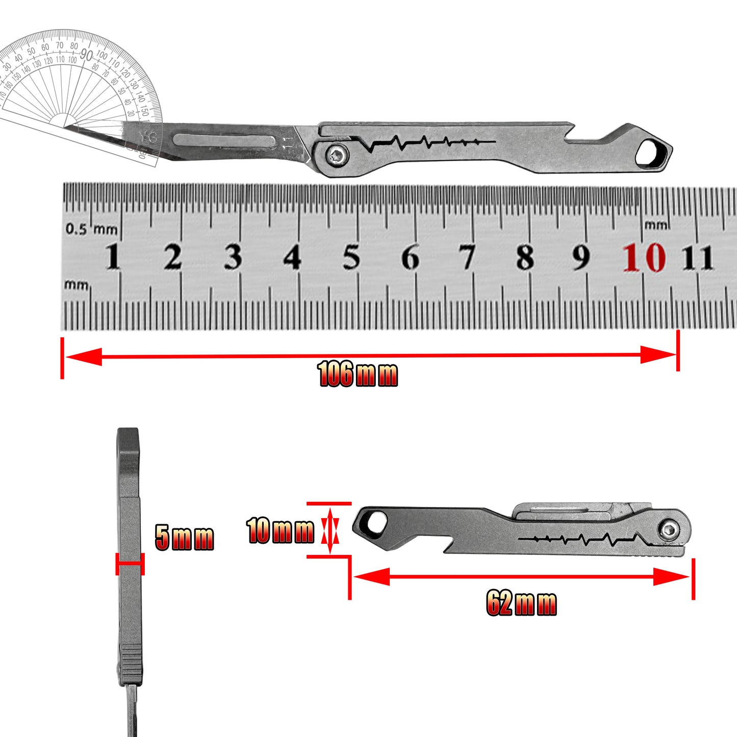 Mini abridor de botellas de titanio, cuchillo de utilidad plegable, multifunción, portátil, desembalaje, llavero de mensajería, herramienta EDC para acampar al aire libre