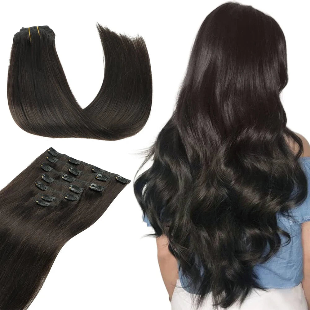 7 unids/set 16 Clips extensión de cabello negro largo liso pelo Natural Ombre peluca fibra resistente al calor para peinado de mujer