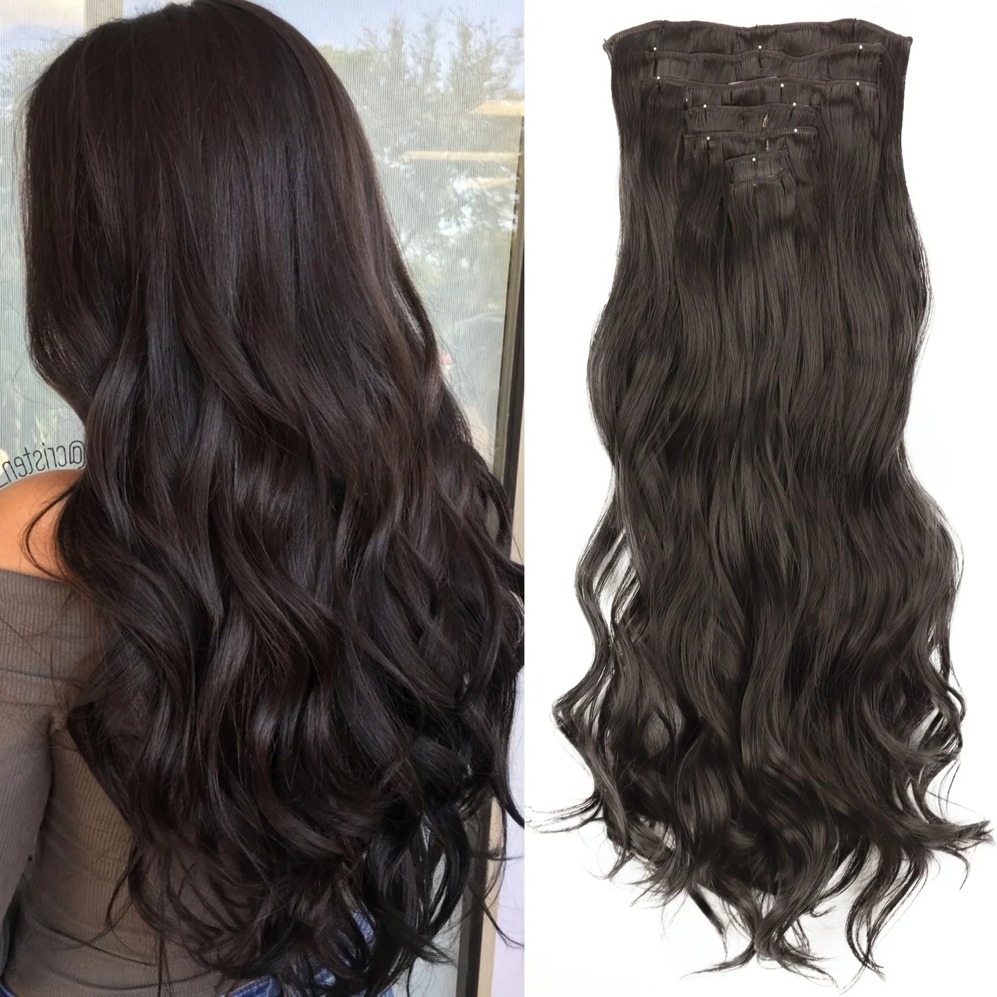 7 unids/set 16 Clips extensión de cabello negro largo liso pelo Natural Ombre peluca fibra resistente al calor para peinado de mujer