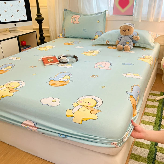 Juego de sábanas ajustadas de algodón 100% puro con funda de almohada, funda de cama con estampado de flores, sábanas individuales/Queen/King Size