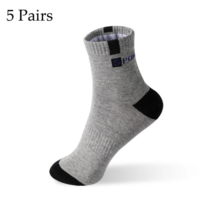 5 pares de calcetines de algodón para hombre, zapatillas deportivas transpirables suaves con letras a la moda, medias de tubo medio de alta elasticidad, toalla Sox de verano