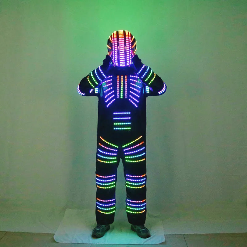 Traje de robot LED a todo color, disfraz de depredador láser, bailarina de escenario, soldado de hierro, traje de cosplay para club nocturno nuevo