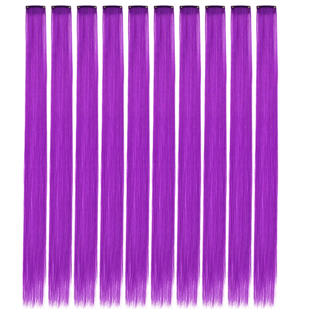 10 unids/pack de extensiones de cabello con Clip para fiesta de colores para niñas, postizos sintéticos de pelo liso de 22 pulgadas de colores Omber