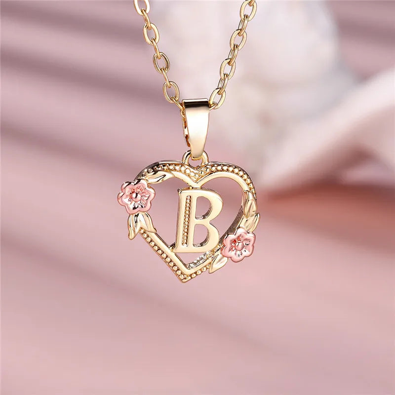 Collar con colgante de flor y letra de A-Z para mujer, Color oro amarillo, joyerÃa de boda, regalo para mujer