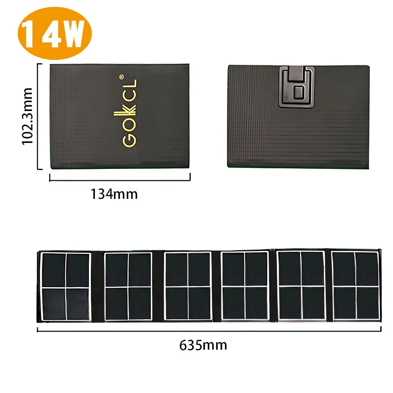 Panel Solar portátil de 14W, cargador Solar impermeable con alta eficiencia para acampar al aire libre, senderismo, viajes, fuente de alimentación de emergencia