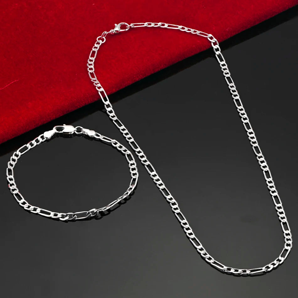 Noble nuevo llega Plata de Ley 925 cadena de 4MM para hombres mujeres pulsera collar conjunto de joyerÃa señora regalos de Navidad encantos boda