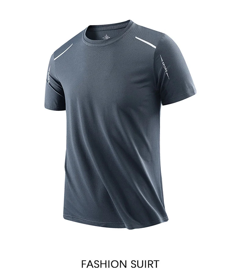 CHRLCK-camisetas de secado rápido para correr para hombre, camisetas transpirables para senderismo y pesca, Camisa corta para deportes al aire libre de elasticidad suave, verano
