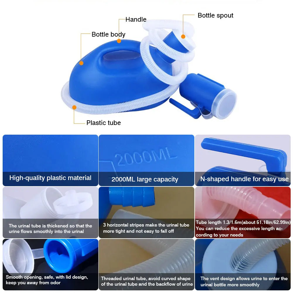 Urinario portátil de 2000ml con manguera para mujeres y hombres, extensión de 1,3/1,6 m, inodoro de tubo largo, urinario para exteriores, olla para acampar y viajar