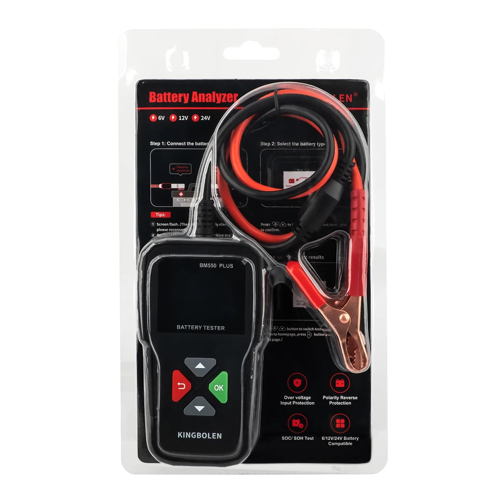 KINGBOLEN BM550, BM550 PLUS probador de baterÃa de coche 6V 12V 24V sistema de baterÃa detectar analizador de baterÃa automático herramienta de baterÃa de coche SOC SOH