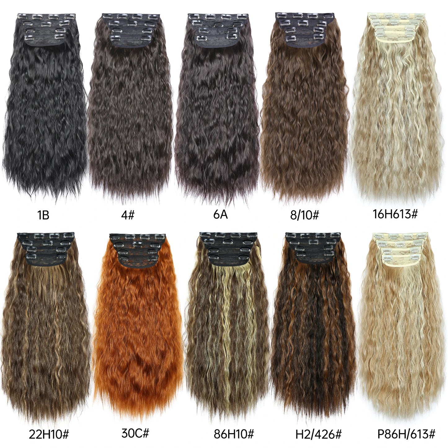 4 unids/set 20 pulgadas Clip de pelo sintético en postizos gruesos y largos ondulados para mujeres extensiones de cabello sintético de cabeza completa postizos ombré