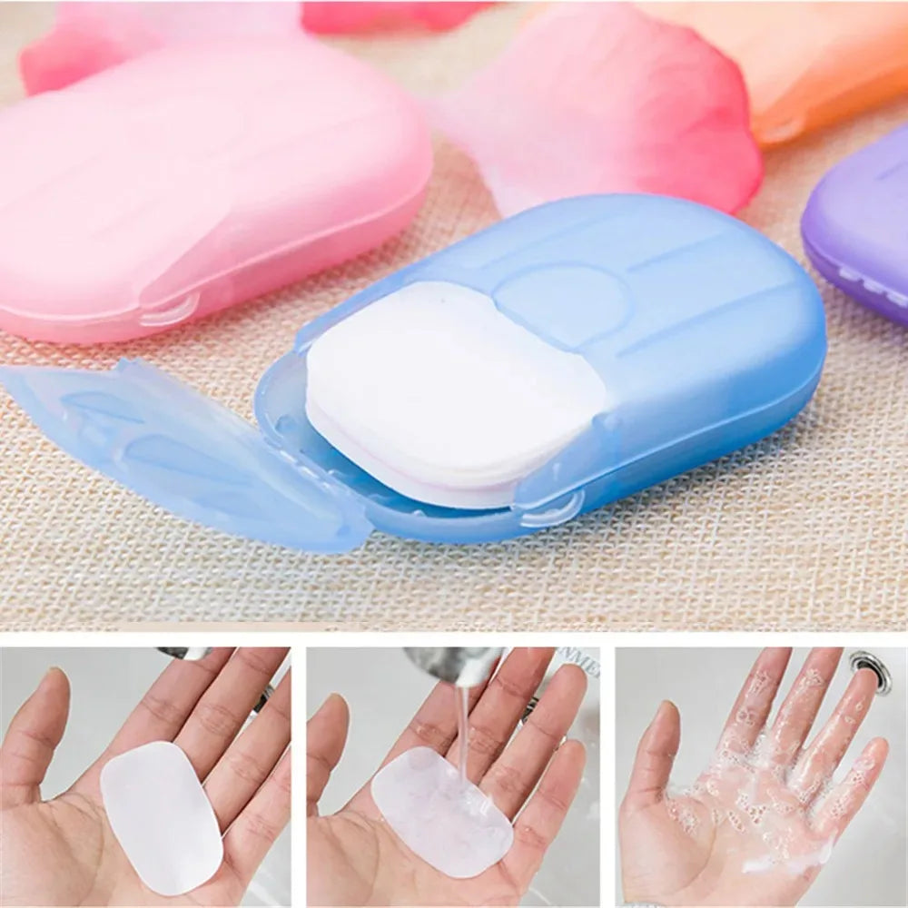 Jabón portátil de papel desechable para viajes, Camping, Mini jabones de limpieza para lavar, limpieza de manos para senderismo al aire libre, suministros al aire libre