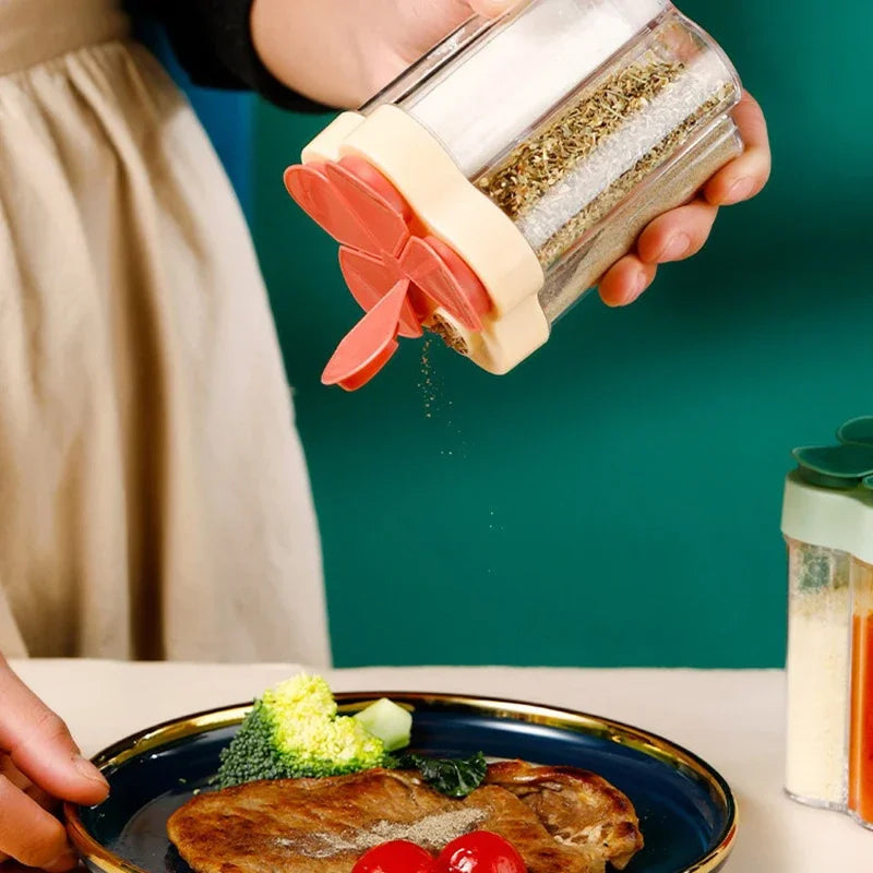 Tarro de condimentos para acampar con tapas, compartimento transparente para especias para cocinar al aire libre, barbacoa, salero y pimienta, Camping al aire libre