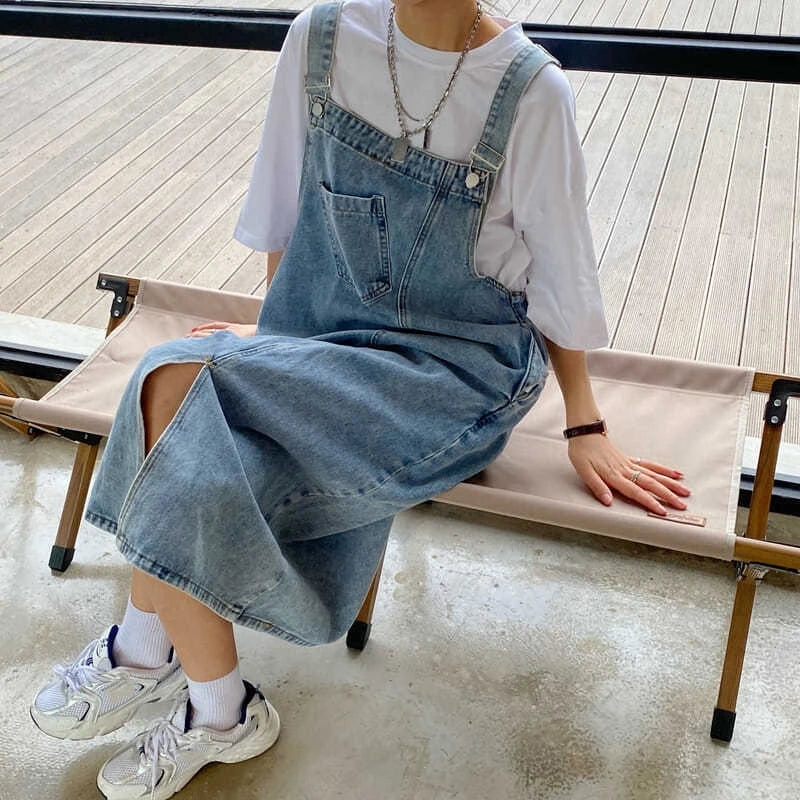 Primavera Verano Denim vestido general mujeres sin mangas Jeans vestidos moda femenina sólido Slip Casual suelto Spaghetti Strap vestidos