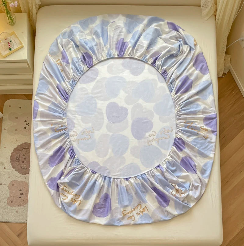 Juego de sábanas ajustadas de algodón 100% puro con funda de almohada, funda de cama con estampado de flores, sábanas individuales/Queen/King Size