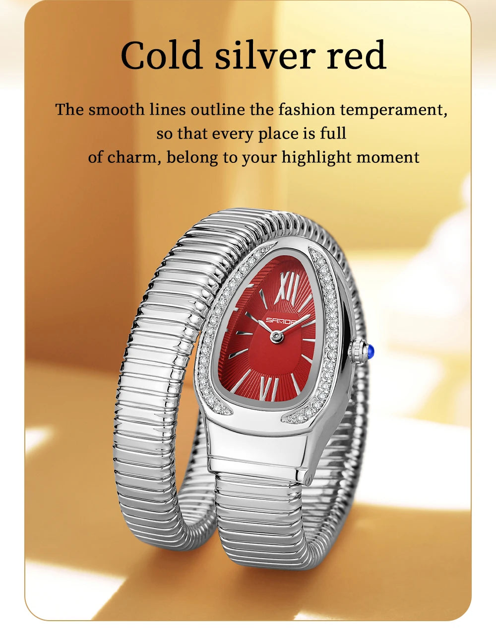 SANDA, superventas, 1151 reloj de mujer de gama alta con incrustaciones de diamantes en forma de serpiente, reloj de cuarzo de lujo ligero con temperamento Retro para mujer