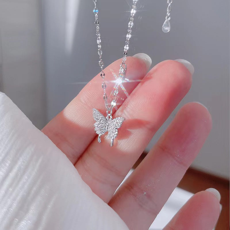 Collar de mariposa de plata para mujer, collar con colgante de circón de cristal para mujer y niña, collar de cadena de cristal, joyerÃa de fiesta
