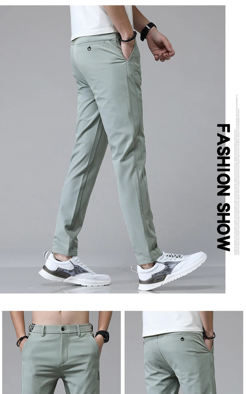 Pantalones informales rectos ajustados elásticos ultrafinos para hombre, pantalón deportivo de Golf transpirable de alta calidad, primavera y verano, 2024