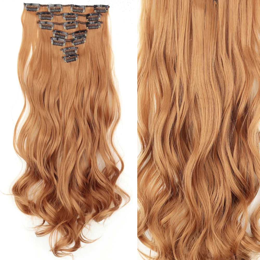 7 unids/set 16 Clips extensión de cabello negro largo liso pelo Natural Ombre peluca fibra resistente al calor para peinado de mujer