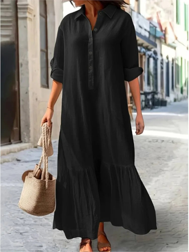 Vestido informal de manga larga para mujer, vestido de oficina para mujer, moda Primavera Verano, vestido camisero liso elegante, vestidos para mujer 2024