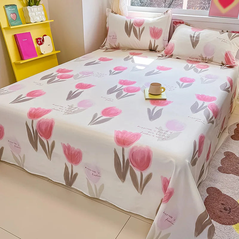 Sábana de algodón 100% con estampado de flores, sábanas dobles para niñas y niños, ropa de cama individual Queen King Size, 1 Uds.