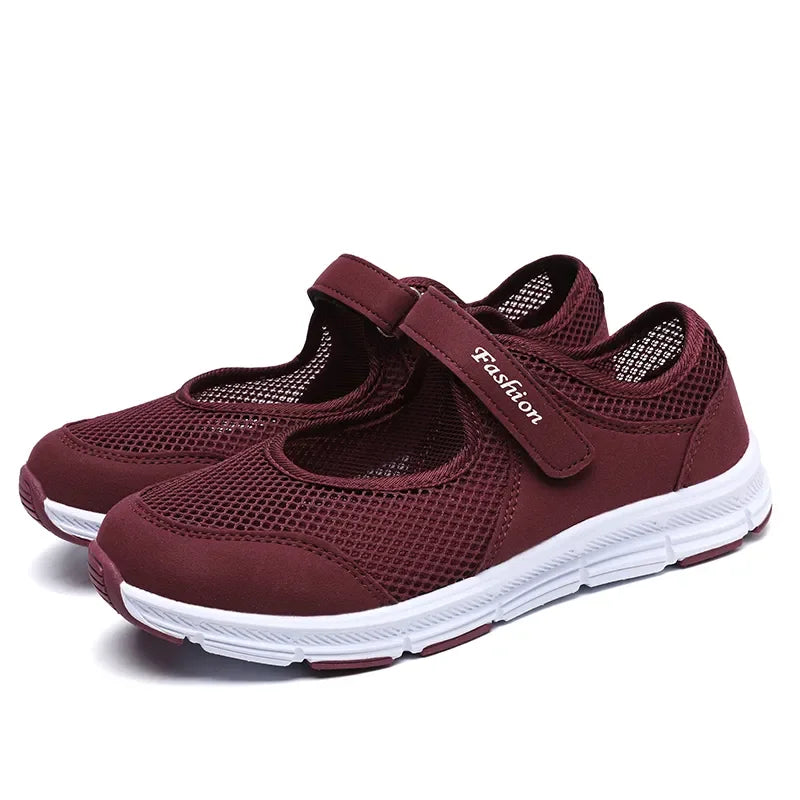 Zapatos vulcanizados transpirables para mujer, zapatillas de deporte de malla transpirable a la moda, zapatos de trabajo informales para caminar, color blanco
