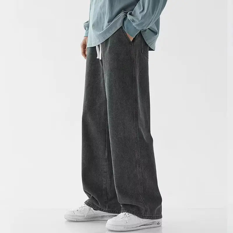 Nuevo 2024 Venta caliente de los hombres coreanos Casual largo Denim clásico de los hombres de pierna recta High Street Denim pantalones de pierna ancha