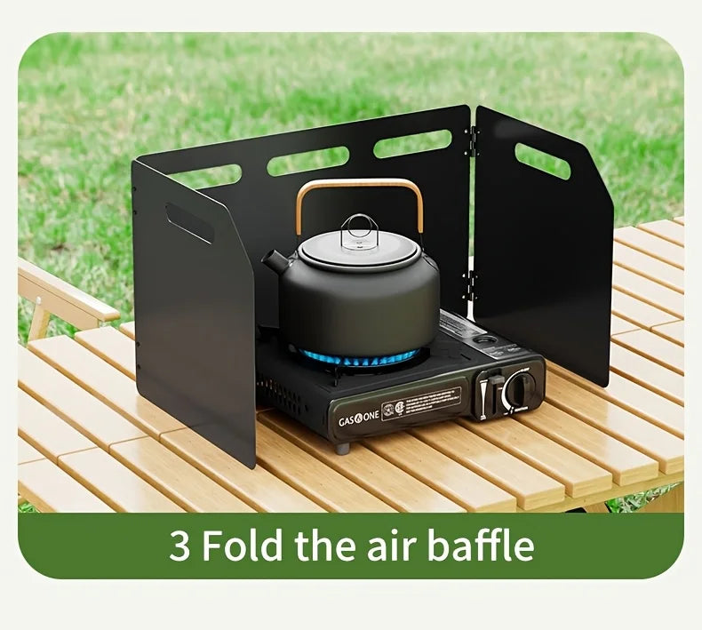 Parabrisas plegable portátil para estufa de acampada, protección contra el viento de metal rectangular de 4 lados, acabado recubierto de polvo