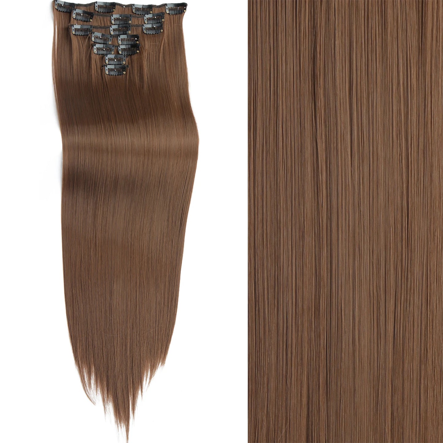7 unids/set 16 Clips extensión de cabello negro largo liso pelo Natural Ombre peluca fibra resistente al calor para peinado de mujer