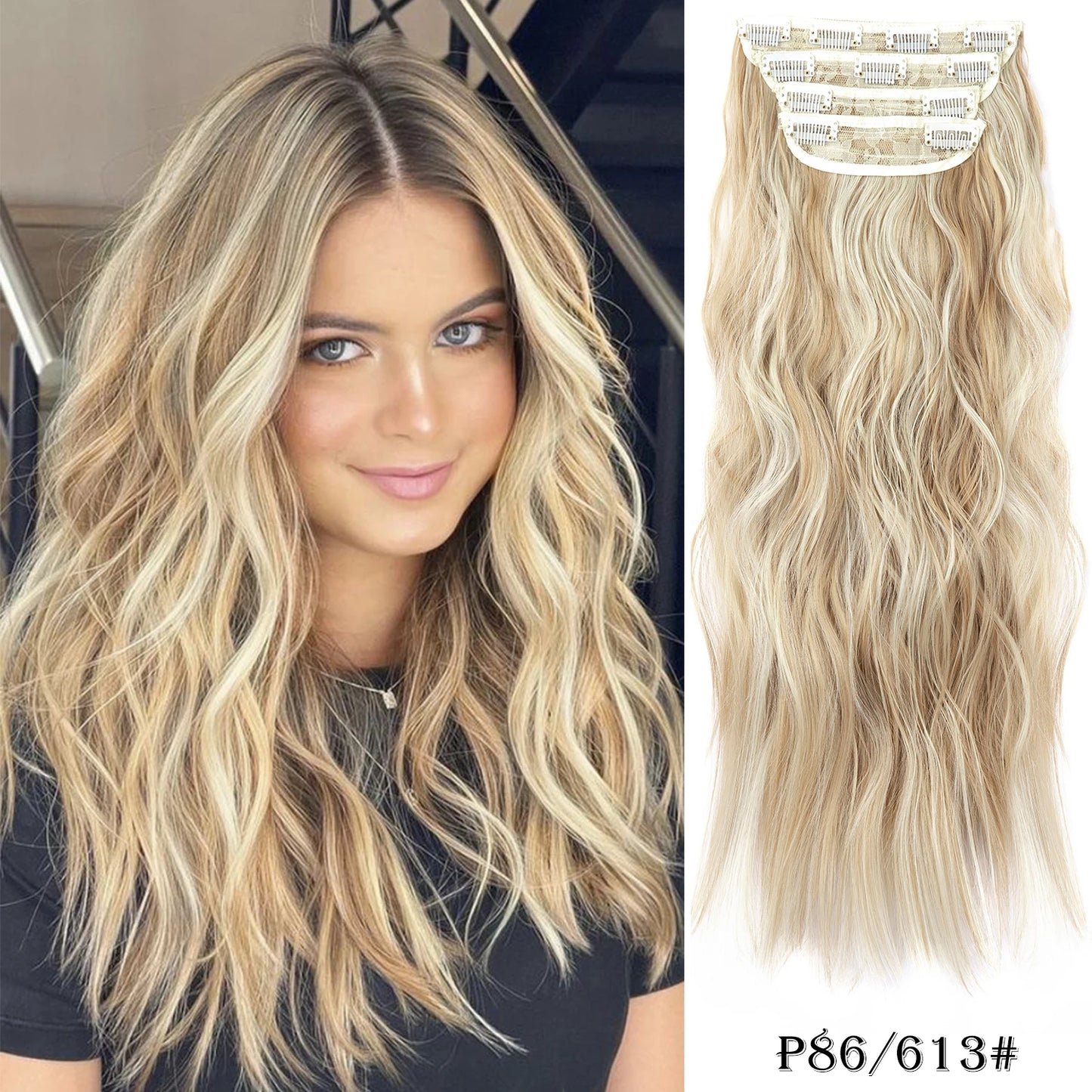 4 unids/set 20 pulgadas Clip de pelo sintético en postizos gruesos y largos ondulados para mujeres extensiones de cabello sintético de cabeza completa postizos ombré