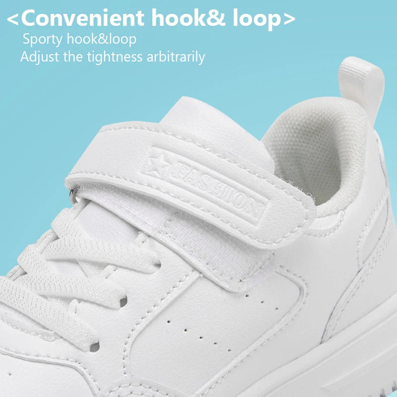 Zapatillas de deporte para niños, zapatos informales de cuero negro, zapatos planos para caminar para estudiantes, calzado deportivo ligero antideslizante para tenis para niñas