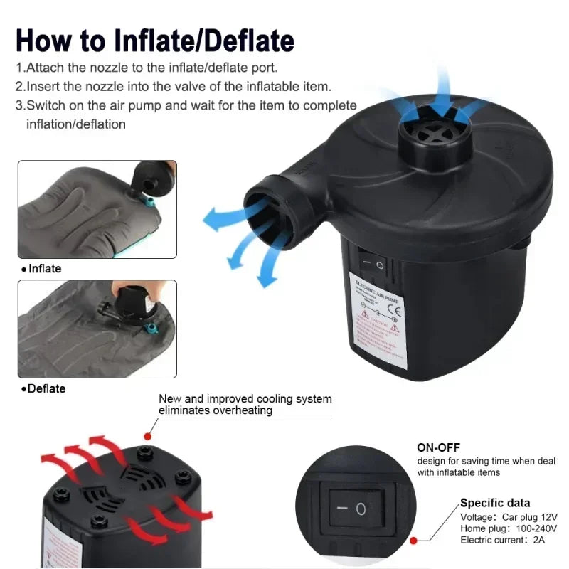 Bomba inflable eléctrica, Mini cojín de aire, bomba portátil para acampar, colchón de llenado rápido, inyector de soplador de llenado de aire para piscina