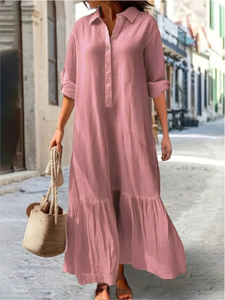 Vestido informal de manga larga para mujer, vestido de oficina para mujer, moda Primavera Verano, vestido camisero liso elegante, vestidos para mujer 2024