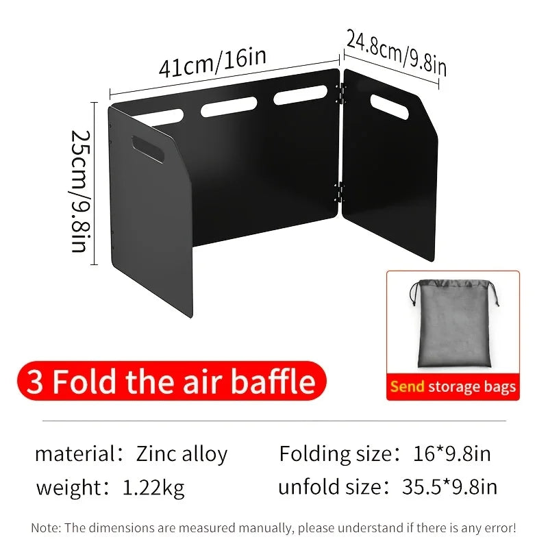 Parabrisas plegable portátil para estufa de acampada, protección contra el viento de metal rectangular de 4 lados, acabado recubierto de polvo